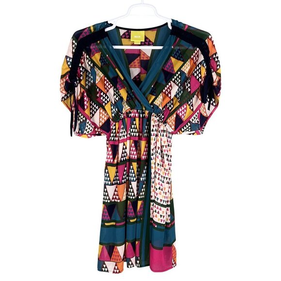 Maeve Anthropologie Womens Fit 4-6 Geometric Print Kimono Wrap Dress Artsy Fairy - Picture 8 of 14